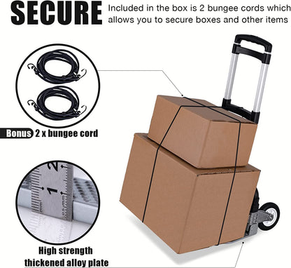 Folding Hand Truck Dolly Aluminum Folding Hand Cart Luggage Trolley Cart Max 175lbs Capacity Dolly Cart, with Telescoping Handle and Rubber Wheels, Double Bearings