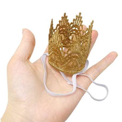Honbay Tiny Vintage Golden Lace Crown Headband, Baby Princess Tiara, First Birthday Hat, Newborn Crown Photo Prop