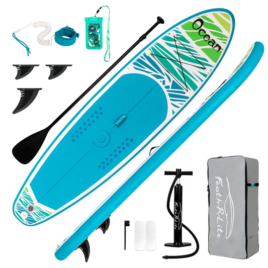 FEATH-R-LITE Inflatable Paddle Board Stand Up Paddleboards for Adults SUP with Premium Accessories Pump, Adjustable Paddle, Leash, Three Fins, Backpack (‎Blue Ocean)