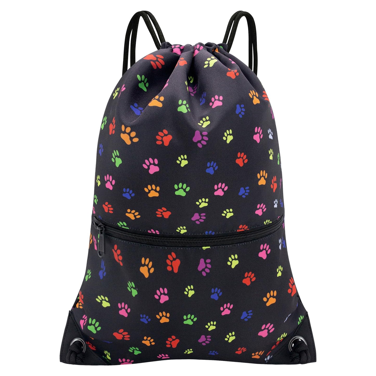 HOLYLUCK Drawstring Backpack Bag Sport Gym Sackpack (Black dog paw prin)