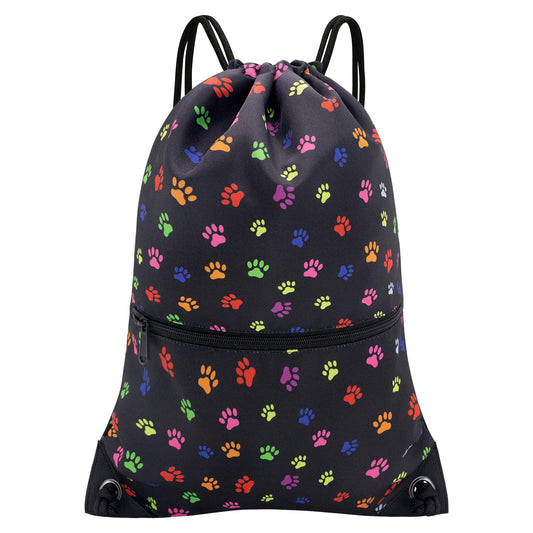 HOLYLUCK Drawstring Backpack Bag Sport Gym Sackpack (Black dog paw prin)