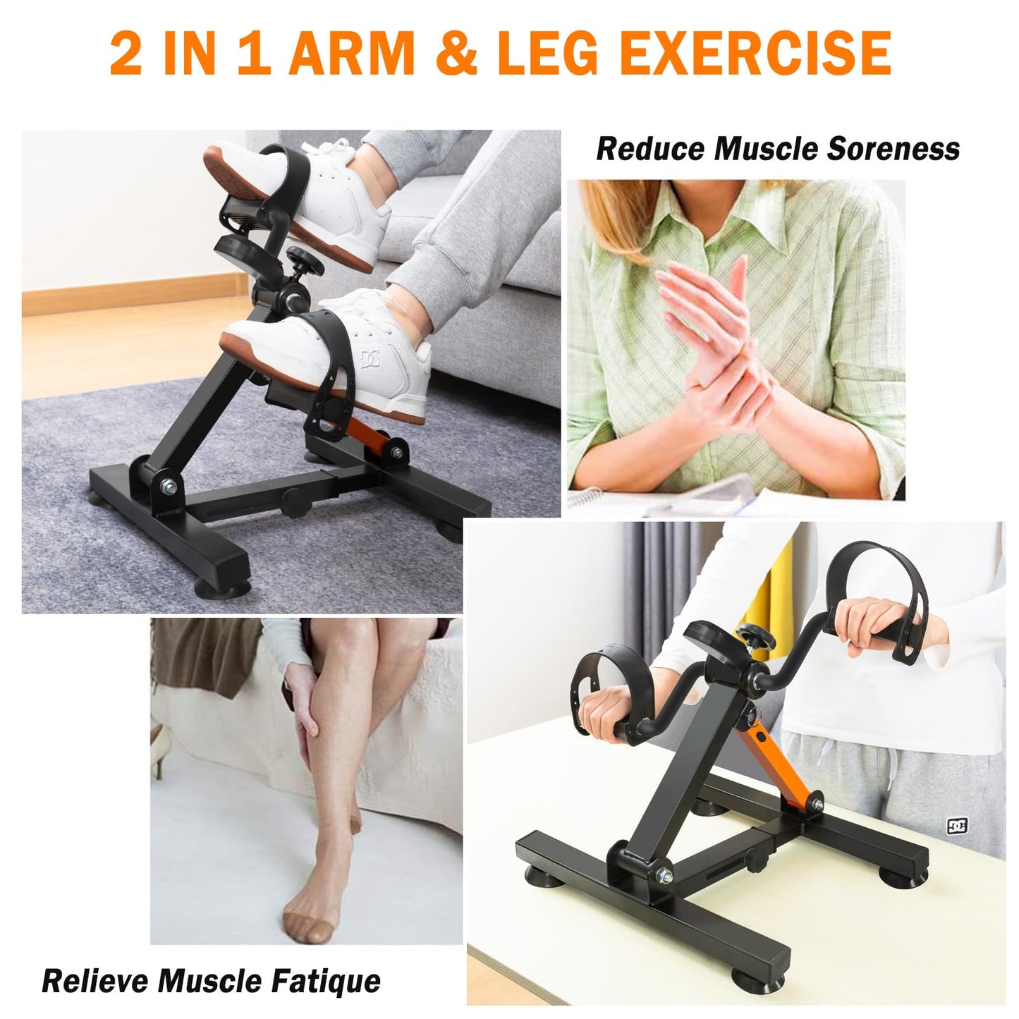 GOREDI Under Desk Exercise Bike, Pedal Exerciser with Adjustable Heights, Foldable Cycle Bike for Office, Stable Suction Cups Peddler Exerciser for Seniors, Fitness Exerciser for Arm & Leg Workout