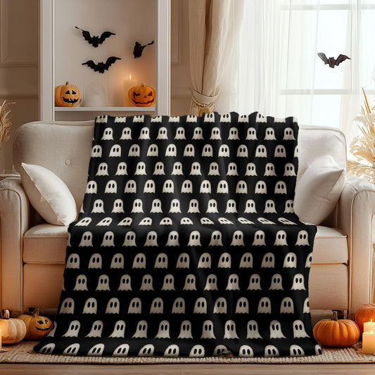 Horaldaily Halloween Flannel Blanket Throw, Cute Ghost Black Soft Fuzzy Plush Cozy Fleece Blankets for Couch Sofa Bed Lounging, Ideal Gifts for Kids Adults Wife Self, 50x60
