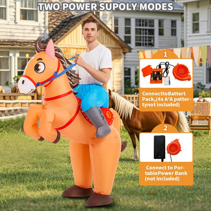 KOOY Inflatable Horse Costume Adult Blow Up Riding Cowboy Cowgirl Costume Funny Ride On Horse Suit for Men Women Halloween Party