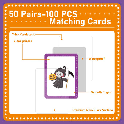 gisgfim 50 Pairs Memory Matching Game Happy Halloween Concentration Memory Games Card for Kids Educational Ages 3-8 A Fun & Fast Halloween Theme Matching Games