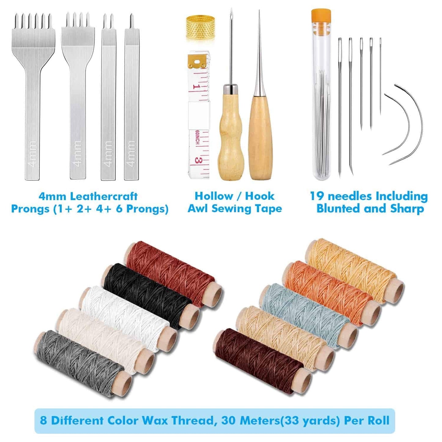 Cridoz 35 Pcs Leather Pouch Kit with Hole Punch, Sewing Tools, Waxed Thread and Large-Eye Stitching Needles for Beginner Crafting Projects