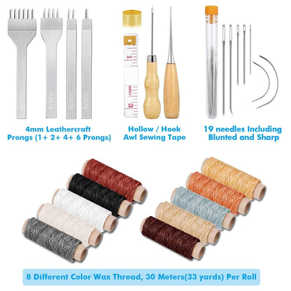 Cridoz 35 Pcs Leather Pouch Kit with Hole Punch, Sewing Tools, Waxed Thread and Large-Eye Stitching Needles for Beginner Crafting Projects