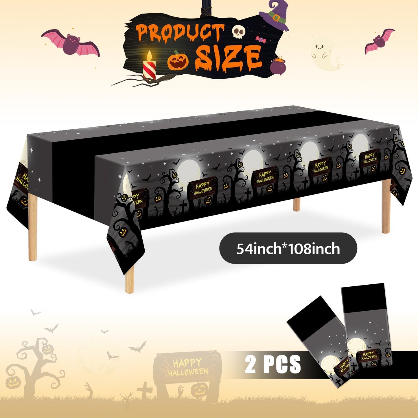 Halloween Tablecloth,2 Pack Disposable Plastic Tablecloth 54"x108" Halloween Decorations,Gray Table Cloth for Birthday Decors,Moon Plastic Table Cover,Party Supplies for Indoor or Outside,Home,Dinner