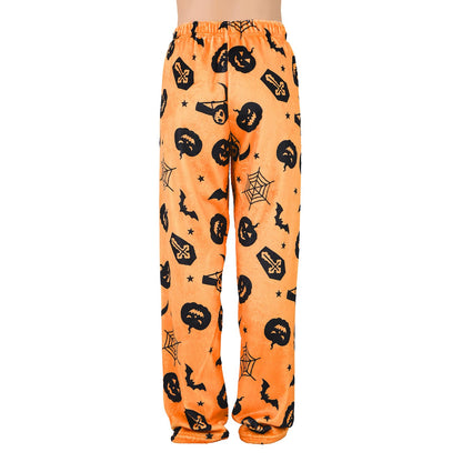 Halloween Pajama Pants Pumpkin Pj Pants Orange Flannel Pajama Bottoms for Women Skull Plush Lounge Sleep Pants Soft Comfy Sleepwear Orange Pumpkin L