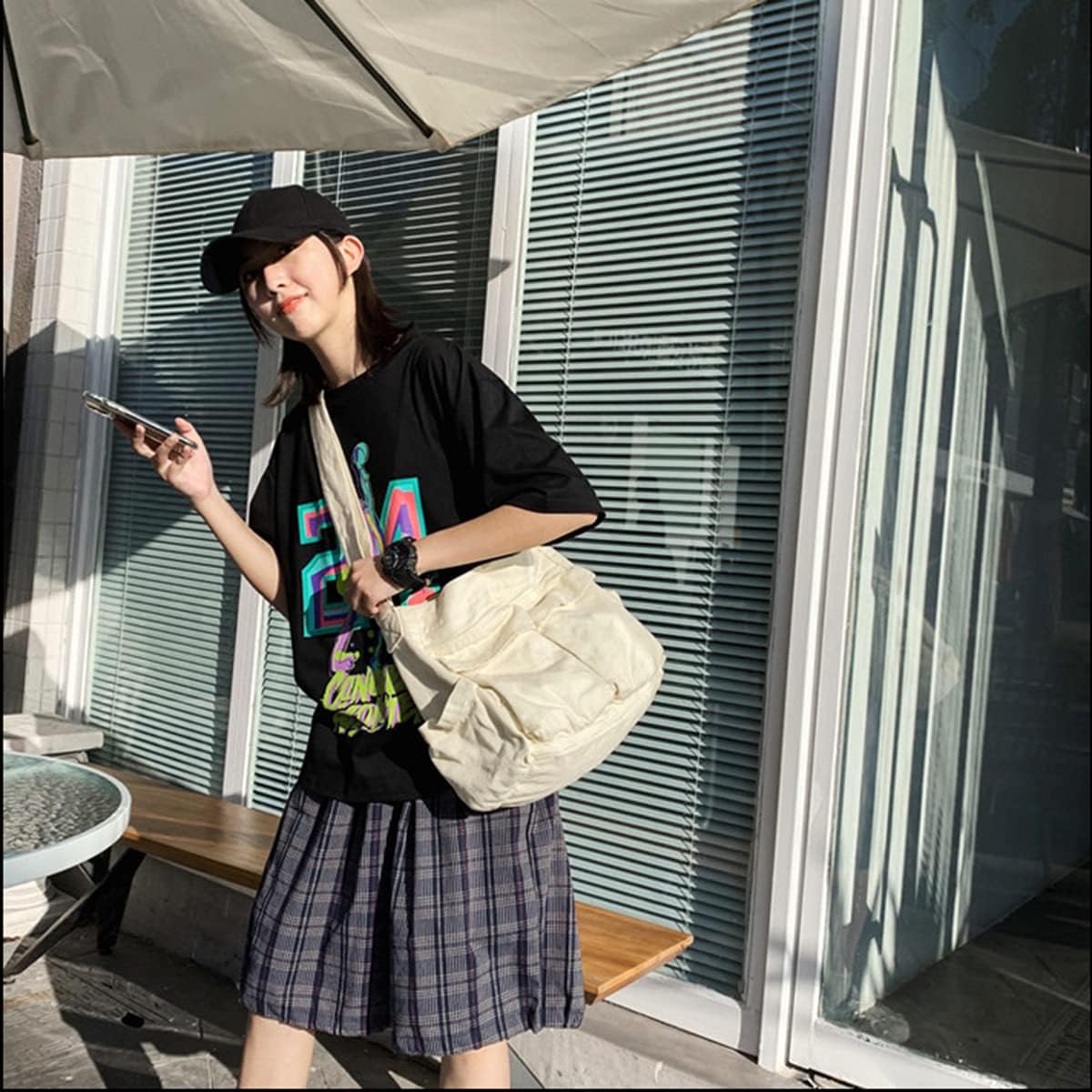 GAXOS Aesthetic Cute Messenger Bag for School Vintage Black Canvas Crossbody for Women Shoulder Laptop Bag