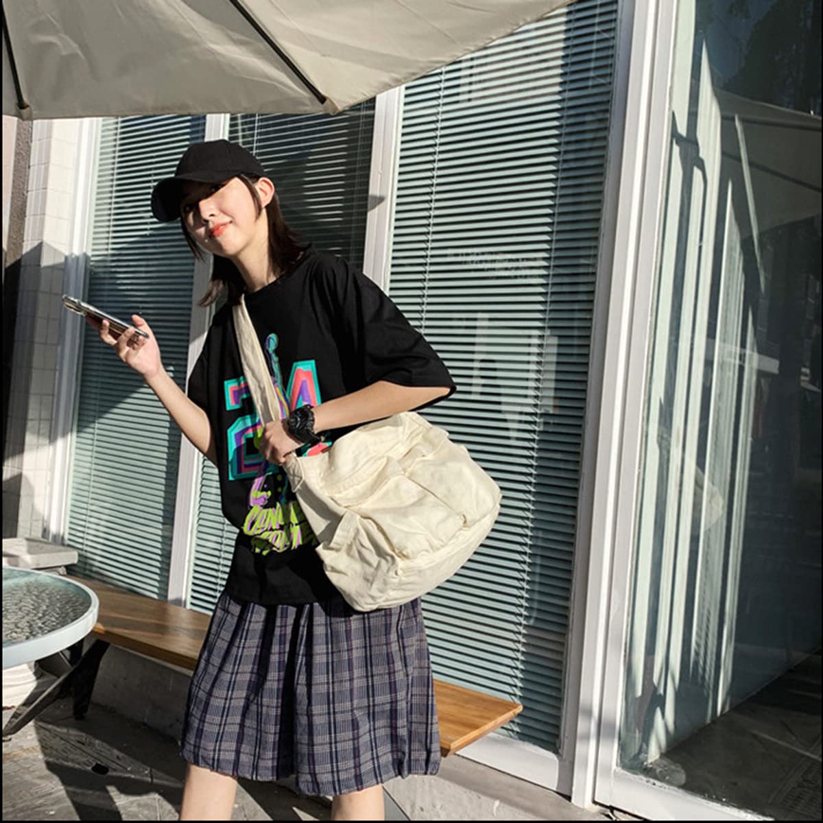 GAXOS Aesthetic Cute Messenger Bag for School Vintage Black Canvas Crossbody for Women Shoulder Laptop Bag