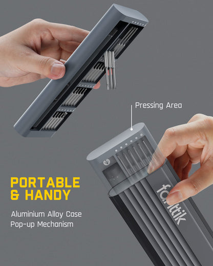 Fanttik E1 Pro 3.7V Mini Electric Screwdriver, Precision Screwdriver Set with LED Light, 24 Magnetic Bits, Max. 3 N.m, Magnetic Storage, 5/32''Hex, Repair Tool Set for Phone Camera Laptop Watch