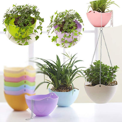 Foraineam Set of 7 Colors Self-Watering Hanging Planter Indoor Outdoor Garden Flower Plant Pot Container with Drainer and Hanging Chain