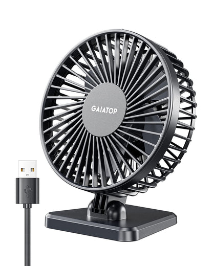 Gaiatop USB Desk Fan, Small But Powerful, Personal Portable Quiet 3 Speeds, Adjustable Mini Table Desktop fan for Cooling Home Office Car Summer Travel Gifts Black