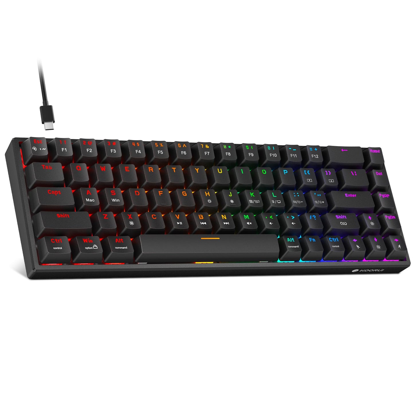 KOORUI 60% Mechanical Gaming Keyboard, Mixed Colors LED Backlit Ultra-Compact 68 Keys, Mini Wired Keyboard with Red Switch for Windows Laptop PC/Mac OS/Xbox