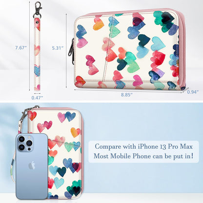 Fintie Family Passport Holder Wallet, RFID Blocking Travel Document Organizer Clutch Bag Credit Cards Case Cover for Women Men, Raining Hearts