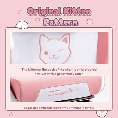 Dowinx Gaming Chair Cute with Cat Ears and Massage Lumbar Support, Ergonomic Computer Chair for Girl with Footrest and Headrest, Comfortable Reclining Game Chair 290lbs for Adult, Teen, Pink