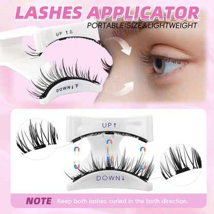 FADLASH Magnetic Eyelashes Natural Look 2 Pairs Fluffy False Eyelashes Reusable Magnetic Lashes Kit with Applicator No Glue Needed Easy to Wear and Remove (806+B7)