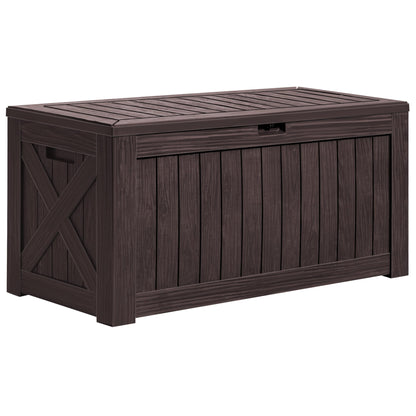 Greesum 120 Gallon Deck Box, Resin Outdoor Storage Container for Patio Furniture, Garden Tools, Pool Accessories, Weatherproof, Lockable, Brown