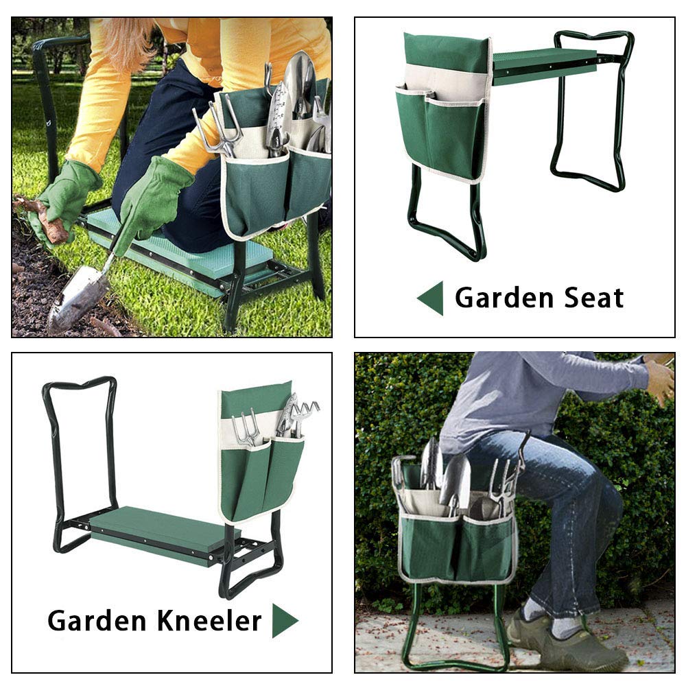 Garden Kneeler and Seat Stool Heavy Duty Garden Folding Bench with Large Tool Pocket and Soft EVA Kneeling Pad for Gardening Lovers