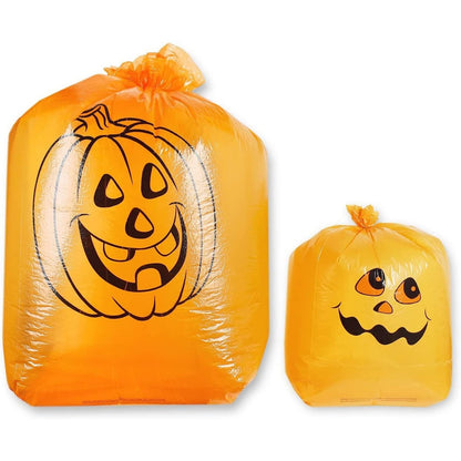 Juvale Pumpkin Yard Bags - 6-Pack Orange, 4 Small 8-Gal & 2 Medium 34-Gal - Halloween Leaf & Yard Waste Bags - Durable Decorative Sacks for Halloween Party Supplies