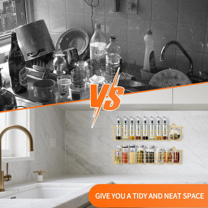 Spice Rack Organizer Wall Mount, Spice Organization Storage Shelf for Cabinet Door, 2 Packs Wall Spice Rack Saving Space for Kitchen, Black