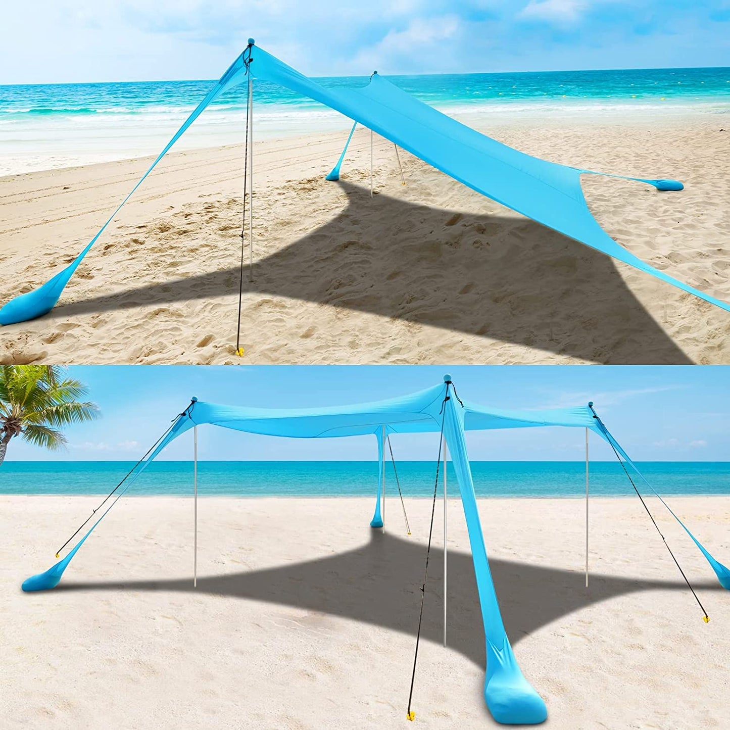 COMMOUDS Beach Tent Sun Shelter - UPF50+ Pop Up Beach Canopy with Sandbags & Sand Shovel & Windproof Poles, Portable Sun Shade for Beach, Camping, Picnics, Backyard (7x7FT)