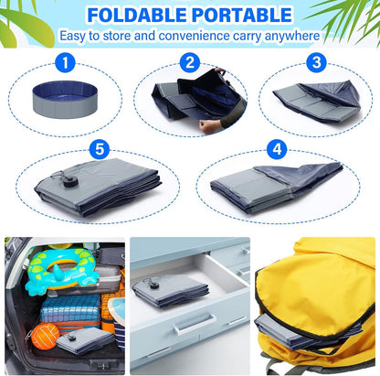 Dog Pool for Large Dogs, Kiddie Pool Hard Plastic, Dog Bathtub Portable, Foldable Pool for Dogs Slip-Resistant (Dark Gray, XL-64"x12")