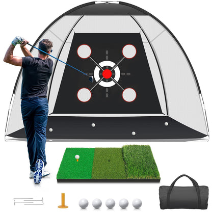 KLAODOT Golf Net with Practice Mat,Golf Hitting Aid Nets 10x7FT for Backyard Driving Chipping Training Swing with Target Mat Balls for Outdoor Indoor，Gifts for Men Dad Him and Golfer