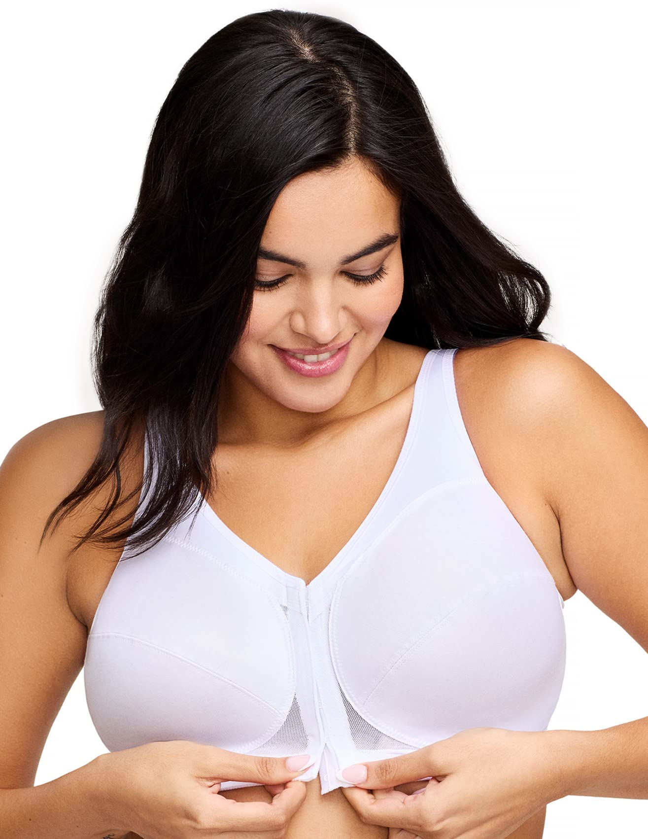 Glamorise Full Figure Plus Size MagicLift Front-Closure Posture Back Bra Wirefree #1265 White 42DD