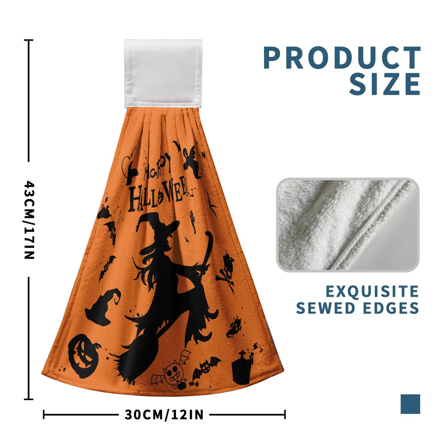 Happy Halloween Hanging Hand Towels Set of 2 for Bathroom Witch Castle Spider Web Kitchen Towels with Hanging Loop Orange and Black Holiday Dish Towel Soft Absorbent Fingertip Fast Dry Bath Towels