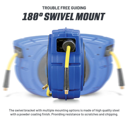 Goodyear Air Hose Reel Retractable 3/8" Inch x 50' Foot Hybrid Polymer Hose Max 300PSI Commerical Polypropylene Construction