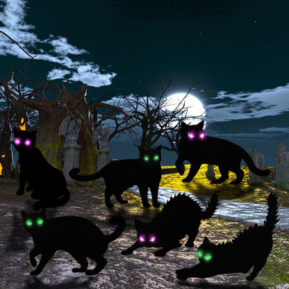 LCHUANG 6Pack Black Cat Halloween Decorations Outdoor with LED Glowing Eyes Lights Black Cat Yard Stakes Halloween Decor, Waterproof Outside Cats Blow up Scary Patio Lawn Decorations