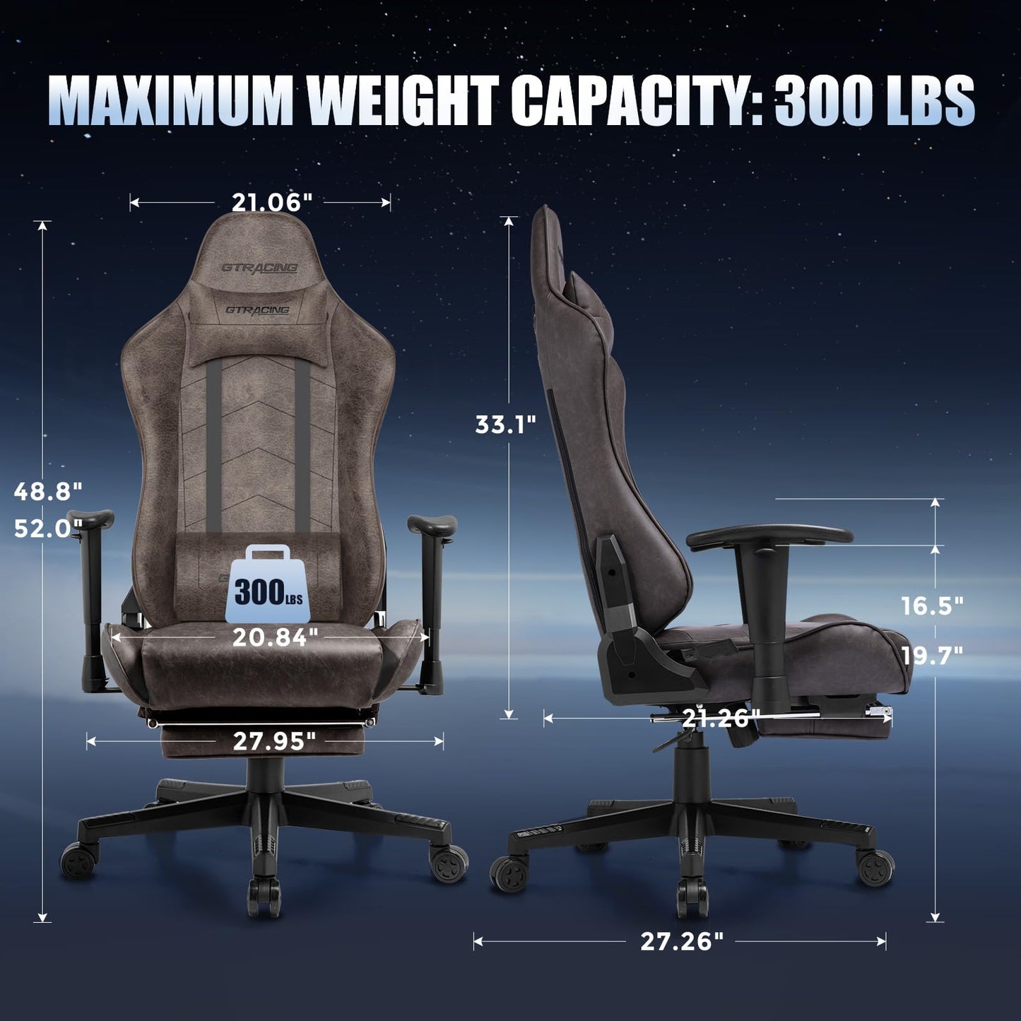 GTRACING Gaming Chair with Footrest, Racing Style Computer Chair for Adult, Adjustable Reclining Backrest and Lumbar Support, Stylish High Back Chair for Gaming and Office (Brown)