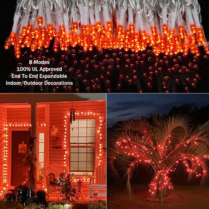 Halloween String Lights Orange - 220 LEDs 25m/82ft 8 Modes Memory Function End-to-End Plug in Outdoor Waterproof Fairy Twinkle Indoor Fall Tree Lights for Autumn/Thanksgiving Day/All Saints' Day/Yard
