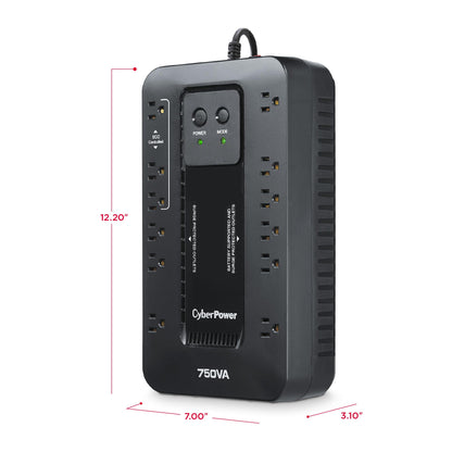 CyberPower EC750G Ecologic Battery Backup & Surge Protector UPS System, 750VA/450W, 12 Outlets, ECO Mode, Compact Uninterruptible Power Supply, Black