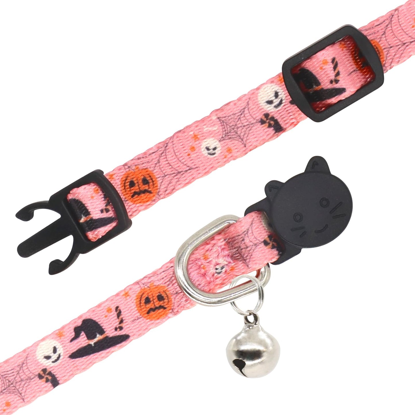 Giecooh Halloween Cat Collar, 2 Pack, Breakaway Cute Cat Collar with Bells, Halloween Pink