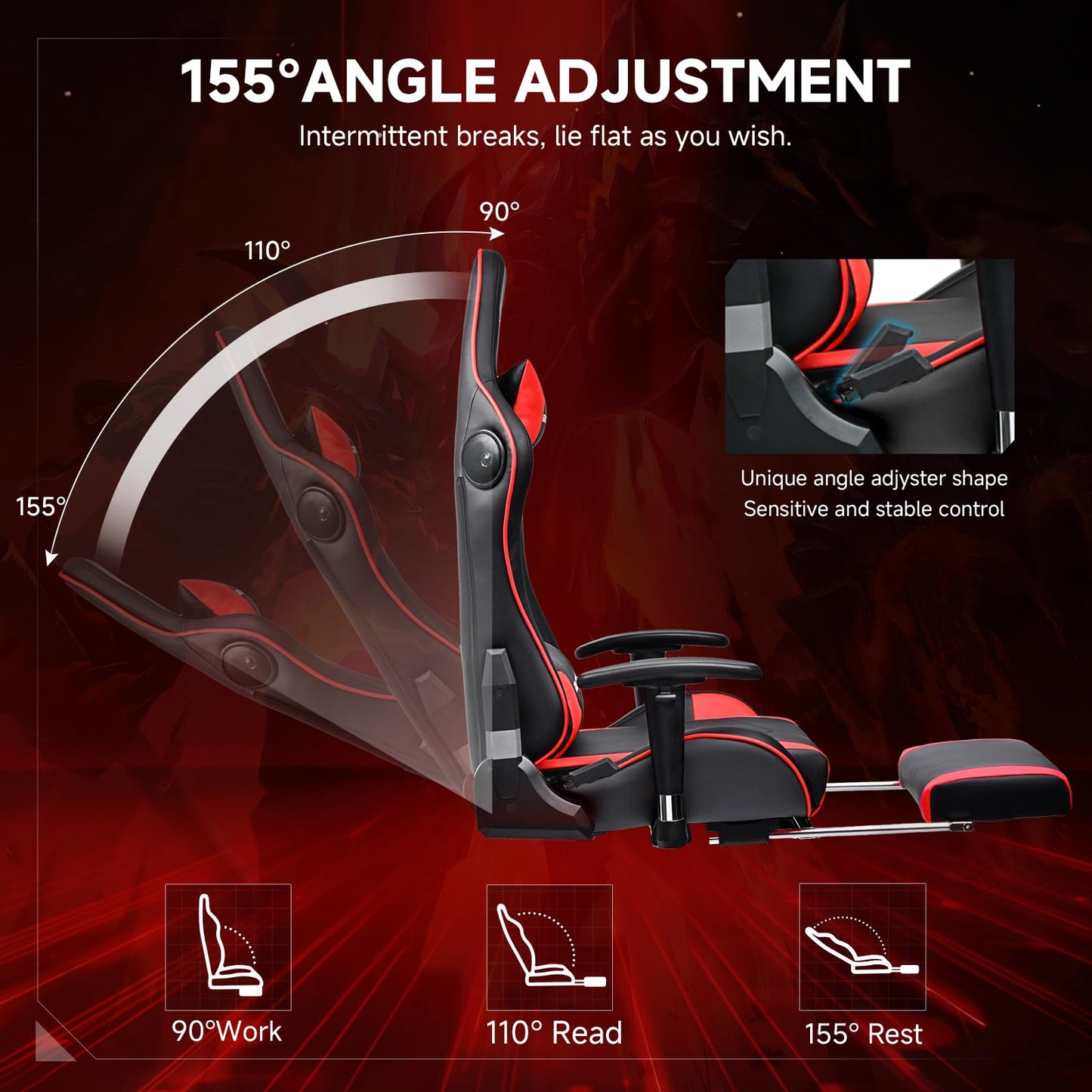 GTPLAYER Gaming Chair with Bluetooth Speakers, Adjustable Backrest and Height, 3D Armrests, Footrest, Ergonomic Computer Chair for Gamers (Brick Red)