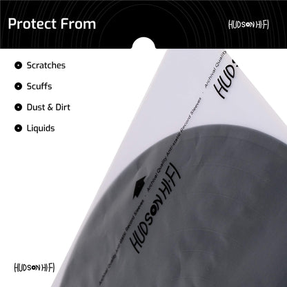 Hudson Hi-Fi Anti-Static Vinyl Record Inner Sleeves 100 Pack - Durable Clear Disc Sleeves- Protect Your LP Albums from Scratches, Dust & Dirt - Acid-Free Rice Paper Interior Disc Covers