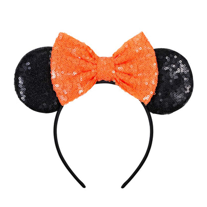 FANYITY Mouse Ears, Sequin Mouse Ears Headband for Girls Women Halloween Birthday Party (Orange Bow)