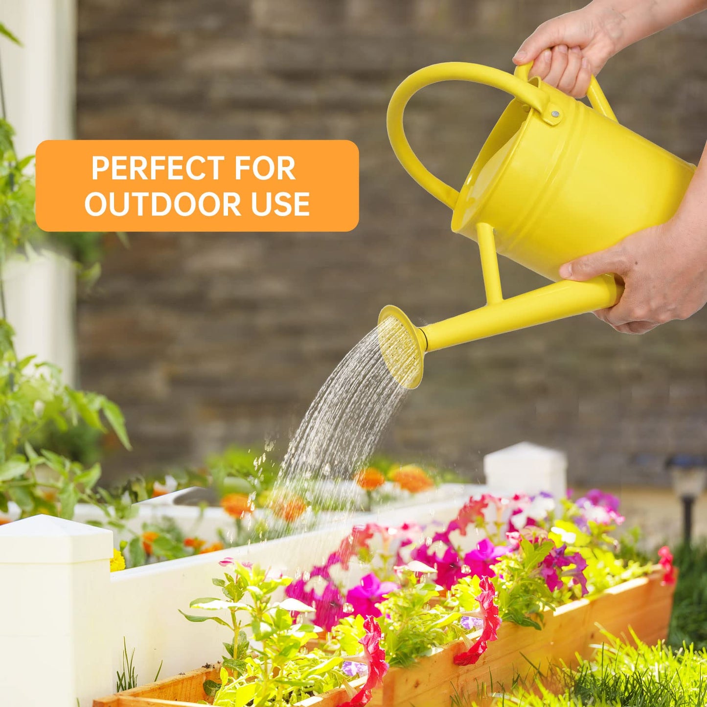 Lechloris Metal Watering Can for Outdoor Plants, Galvanized Steel Watering Can with Removable spout, 1 Gallon,Perfect Home & Garden Décor Yellow