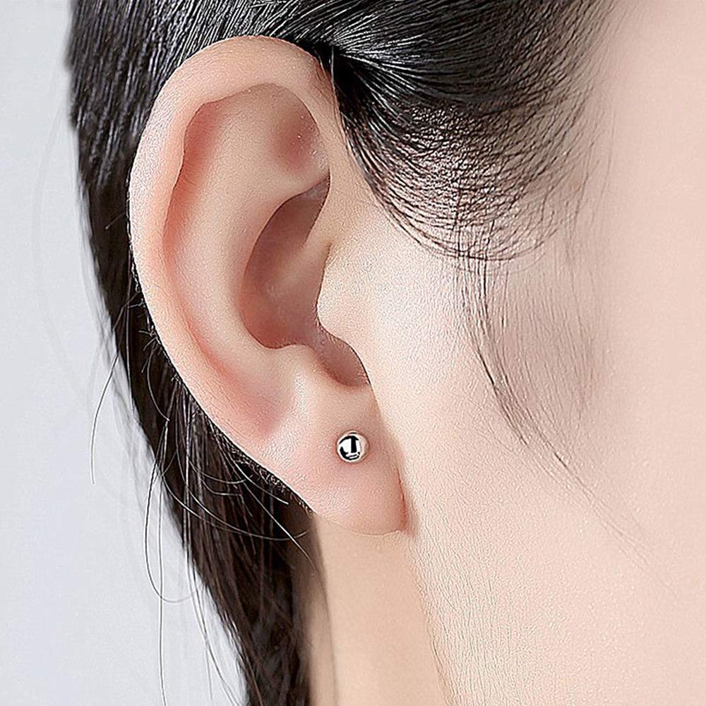 Epoch World 925 Sterling Silver Earrings Set 4 Pairs Silver Stud Earrings for Women Men Hypoallergenic Studs Womens Earrings Mens Ball Earrings Pearl Earrings Diamond Studs Earrings for Teen Girls
