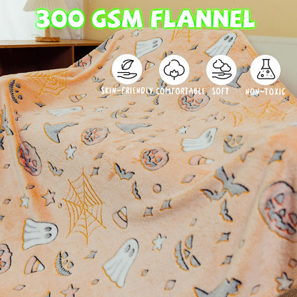 Halloween Blanket Glow in The Dark Spider Webs Pumpkin Ghost Bat Halloween Decorations Ultra Plush Soft Throw Blanket for Kids to Party Gifts Sofa Bed Living Room 50"X60"