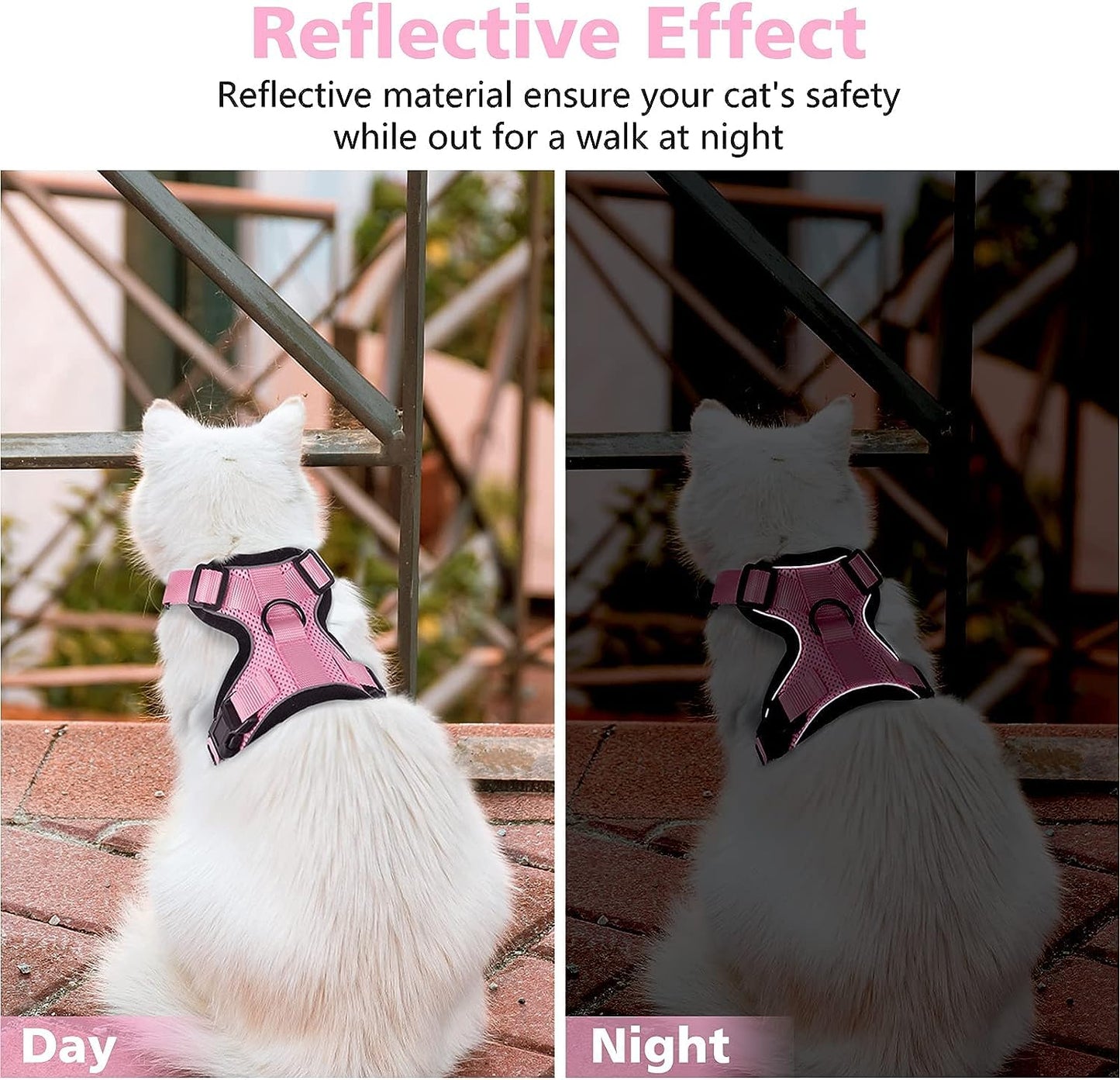 Dooradar Cat Harness and Leash Set, Escape Proof Safe Adjustable Kitten Vest Harnesses for Walking, Easy Control Soft Breathable Mesh Jacket with Reflective Strips for Cats, Pink, M