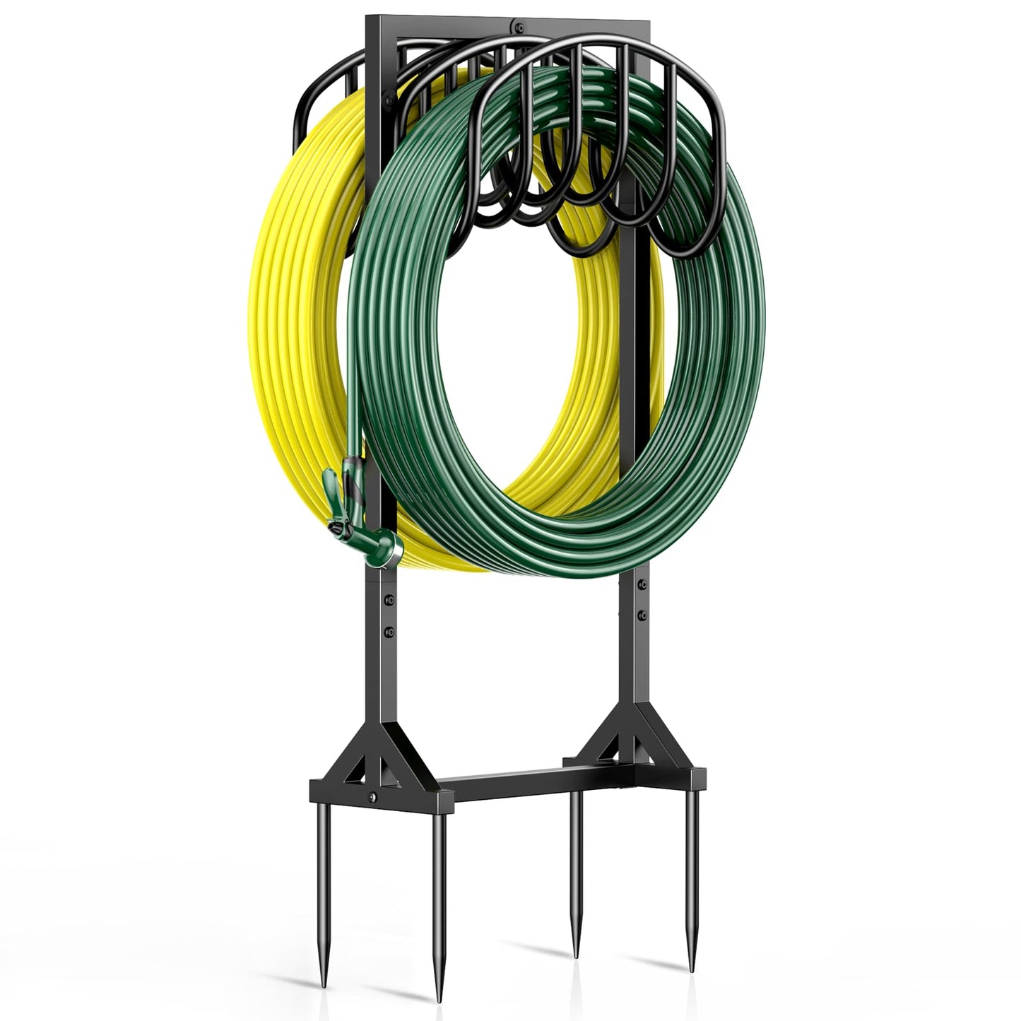Garden Hose Holder Freestanding, Water Hose Holders for Outside with 4 Spikes, Hose Reels Double-Sided Heavy Duty Metal Hose Stand Holds 150ft Hose, Garden Hose Storage Rack for Outside Yard Lawn