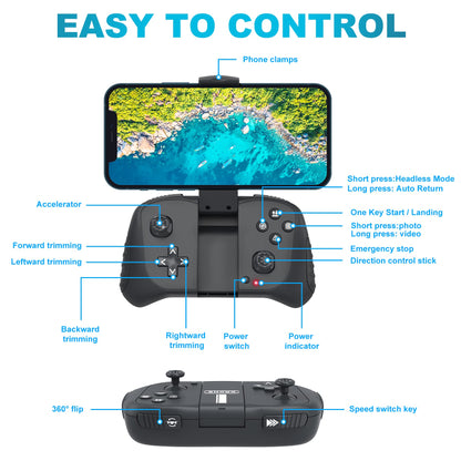 Drone with 1080P Camera for Beginners and Adults, Foldable Remote Control Quadcopter with Voice Control, Gestures Selfie, Altitude Hold, One Key Start, 3D Flips, 2 Batteries, Toy for Beginners
