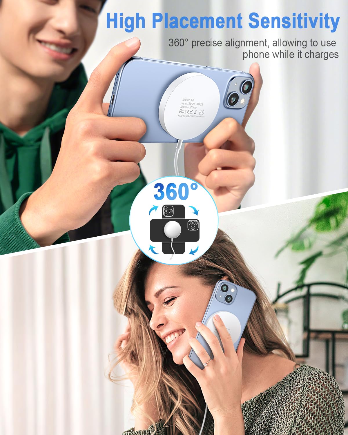 Magnetic Wireless Charger Fast Mag Safe Charger Compatible with iPhone 16/15 Pro Max/15 Pro/15/15 Plus/14/13/12 Series, 2024 Upgraded Mag-Safe LED Charging Pad with 20W Type-C Adapter (White)