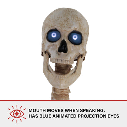 Haunted Hill Farm Motion-Activated 8-Ft. Tall Towering Skeleton, Plug-in Talking Scare Prop Animatronic for Indoor or Covered Outdoor Creepy Halloween Decoration