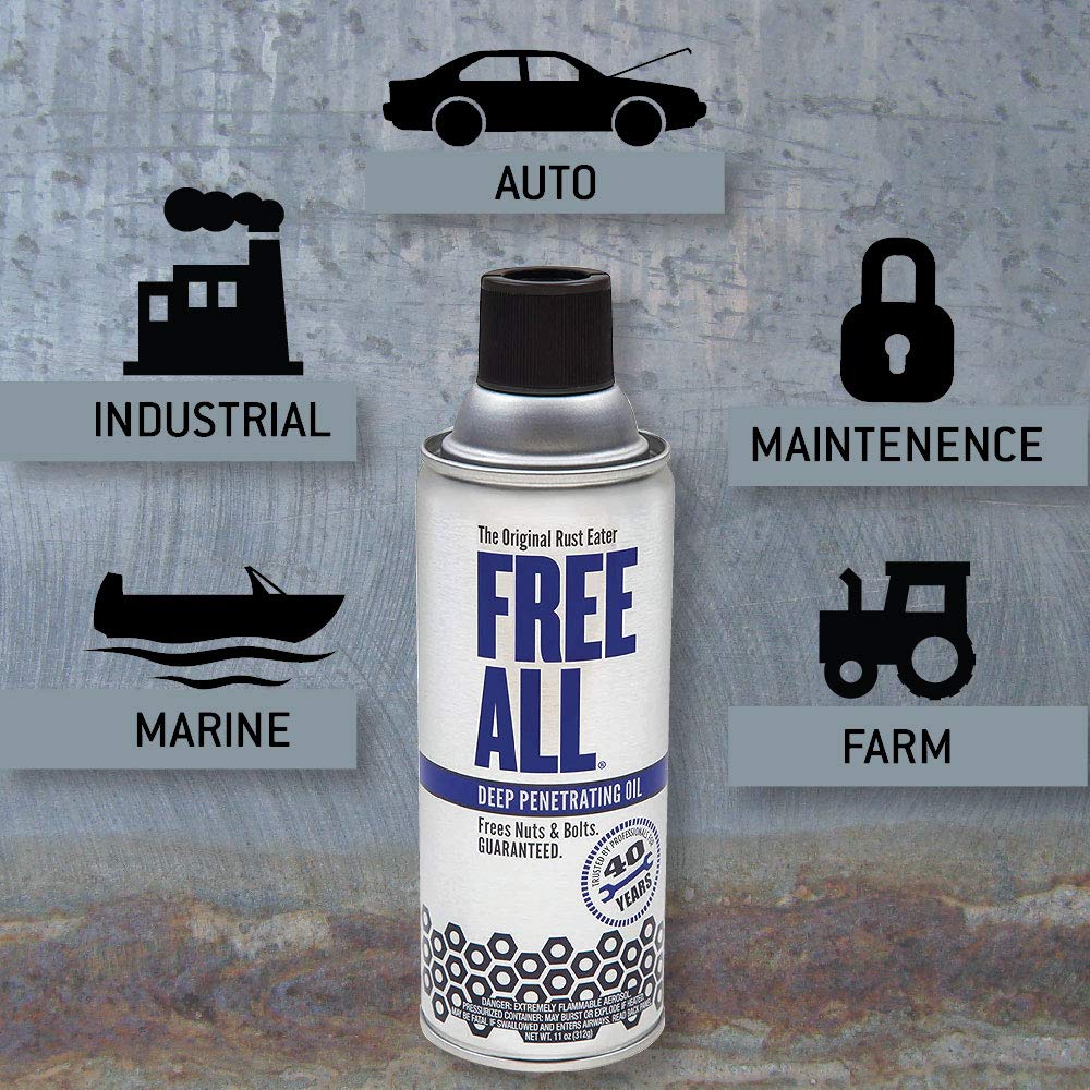 Free All Rust Eater Deep Penetrating Oil, 11 oz Aerosol – Loosens Rusted Bolts, Nuts, Pipe Connections & Locks – Industrial-Grade Rust Remover, Silicone-Free Lubricant, Safe on Paint, Plastic Surfaces