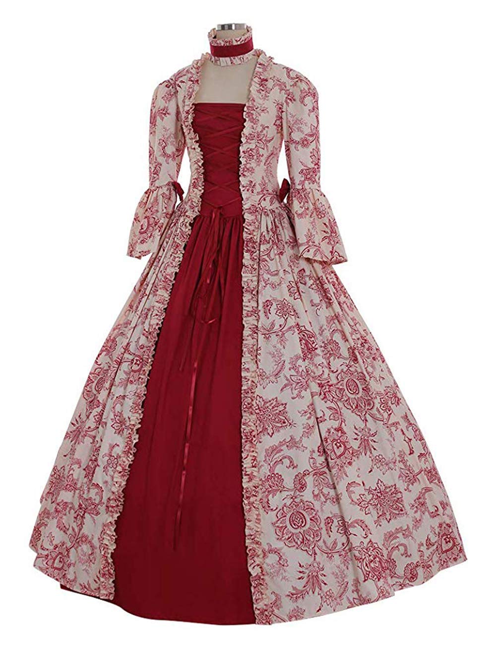 1791's lady Women's Victorian Rococo Dress Temperament Palace Evening Dress Inspiration Maiden Horn Sleeve Costume NQ0032W (Female S) Red